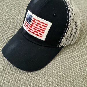 Black and White Trucker Hat with Fish Flag Patch
